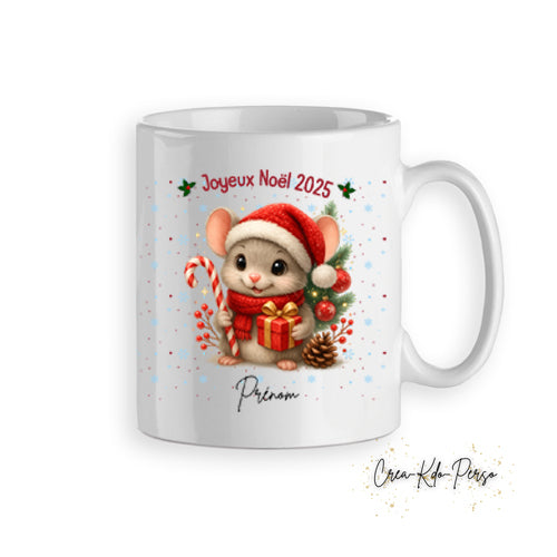 Mug tasse personnalisé cadeau Joyeux Noël avec petite souris mignonne avec sucre d'orge