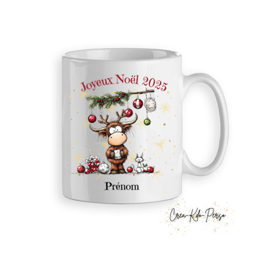 Mug tasse personnalisé cadeau Joyeux Noël avec petite vache highland mignonne