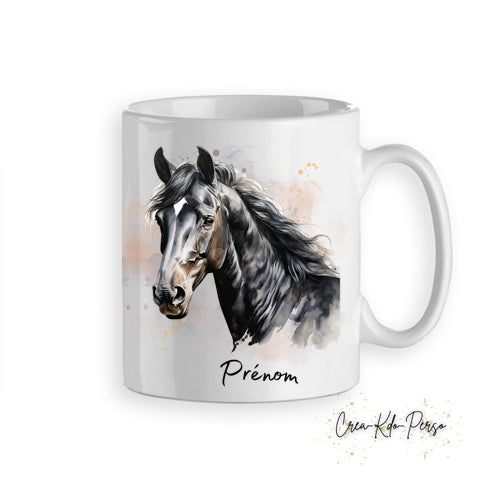 Mug cheval chevaux poneys aquarelle tasse personnalisée