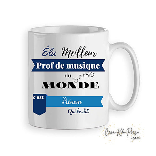 Mug cadeau élu meilleur prof de musique du monde personnalisé