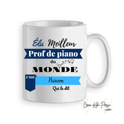 Mug cadeau élu meilleur prof de Piano du monde personnalisé