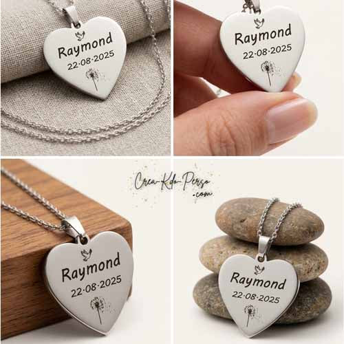 Pendentif bijou forme Cœur Personnalisé avec Gravure texte – Collier commemorative