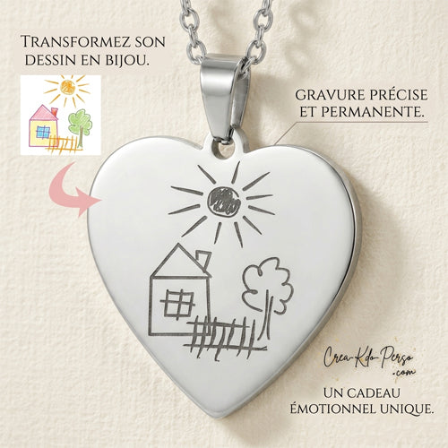 collier pendentif personnalisé gravure dessin d'enfant