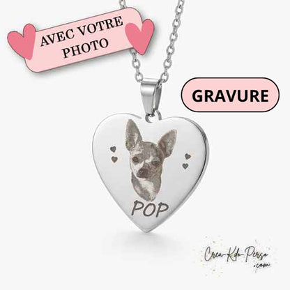 Collier avec pendentif en forme de cœur personnalisé par une gravure photo de bébé, chaîne incluse