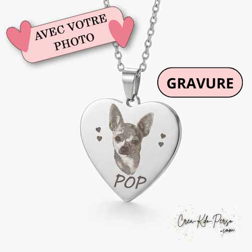 Collier avec pendentif en forme de cœur personnalisé par une gravure photo de bébé, chaîne incluse
