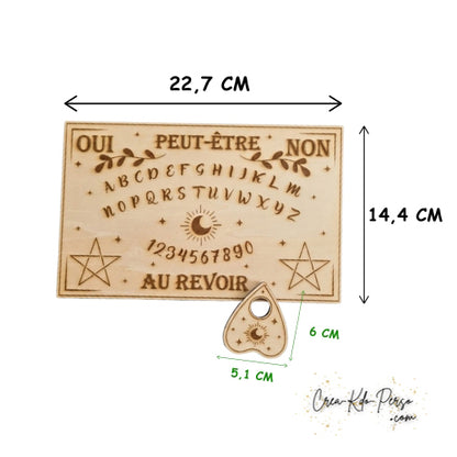 Mini Planche de Ouija en Bois Gravée et Vernie avec Planchette – Objet Divinatoire et Décoration Mystique