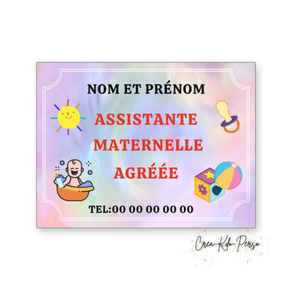 Plaque Assistante Maternelle agréée personnalisée motif jouets colorées