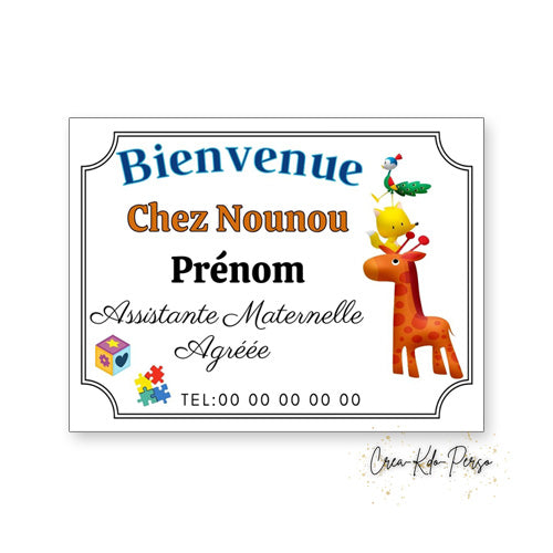 Plaque Assistante Maternelle agréée personnalisée motif animaux pyramide