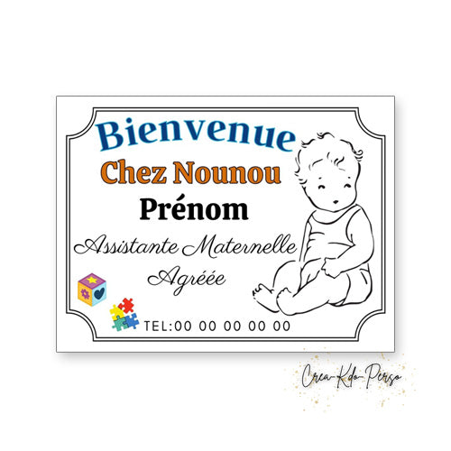 Plaque Assistante Maternelle agréée personnalisée motif enfant assis