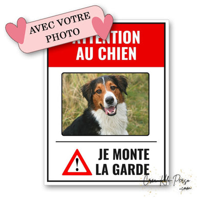 Plaque de portail Attention au chien je monte la garde personnalisée avec votre photo