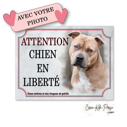 Plaque de portail Attention chien en liberté personnalisée avec votre photo
