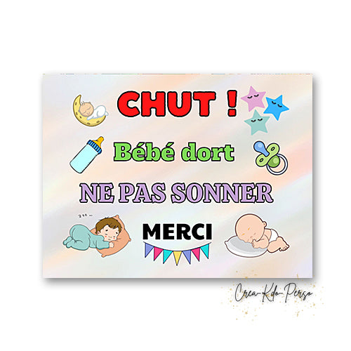 Plaque Assistante maternelle agréée panneau de porte nounou nourrice chut bébé dort ne pas sonner