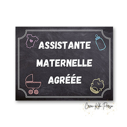 Plaque Assistante maternelle agréée panneau de porte nounou nourrice