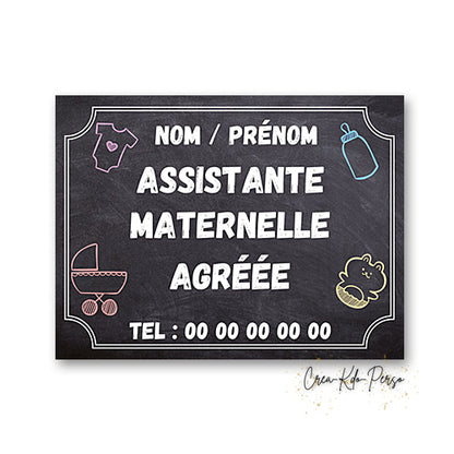 Plaque Assistante maternelle agréée panneau de porte nounou nourrice