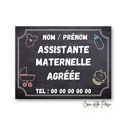 Plaque Assistante maternelle agréée panneau de porte nounou nourrice