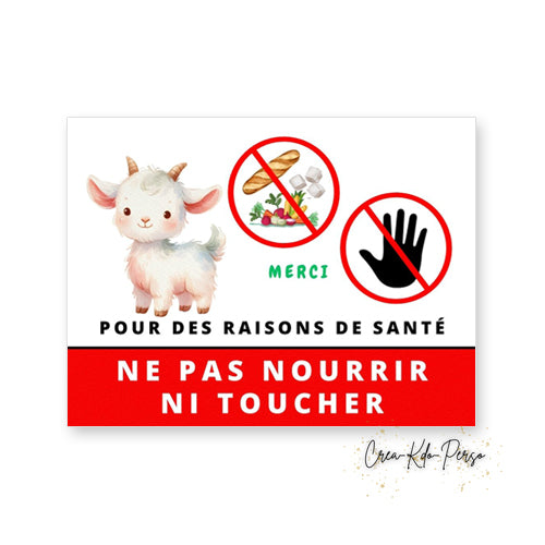 Panneau Ne pas nourrir pour des raisons de santé plaque version chèvre