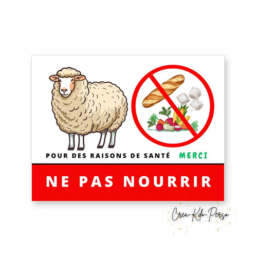 Panneau Ne pas nourrir pour des raisons de santé plaque mouton