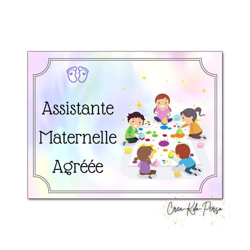 Plaque Assistante Maternelle agréée personnalisée modèle enfants à la peinture