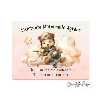 Plaque Assistante maternelle agréée panneau de porte nounou nourrice