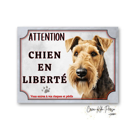 Plaque de portail Airedale panneau Attention chien en liberté