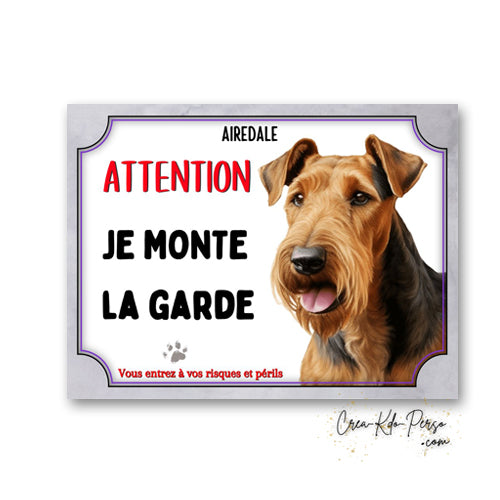 Plaque de portail Airedale monte la garde