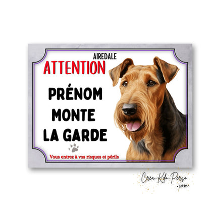 Plaque de portail Airedale monte la garde