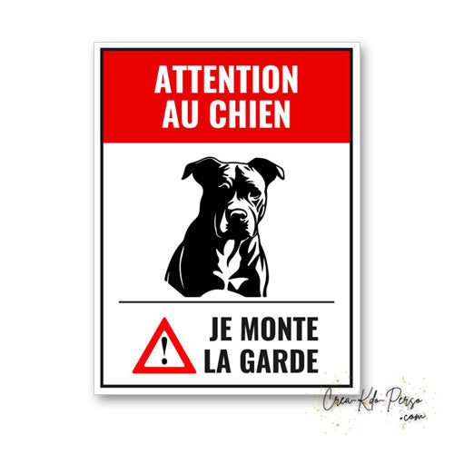 Plaque de portail American Staff panneau Attention au chien je monte la garde