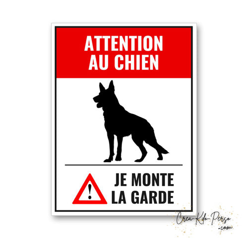 Plaque Attention au chien Berger Allemand panneau de portail je monte la garde 