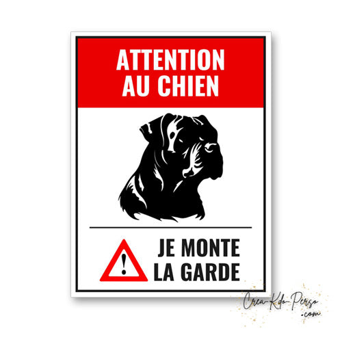 Plaque Attention au chien Cane Corso panneau de portail je monte la garde