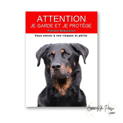 plaque panneau attention au chien je  garde et je protège personnalisable