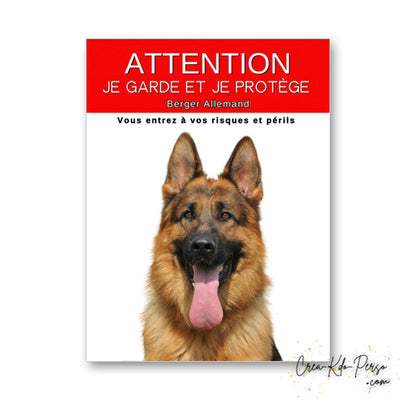 plaque panneau attention au chien je  garde et je protège personnalisable