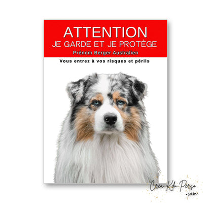 plaque panneau attention au chien je  garde et je protège personnalisable