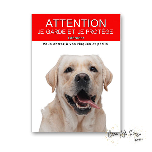 plaque panneau attention au chien je  garde et je protège personnalisable