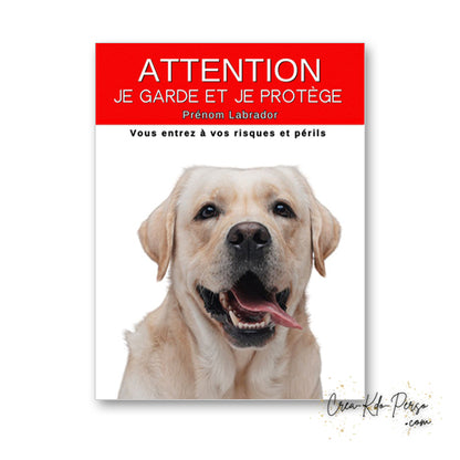 plaque panneau attention au chien je  garde et je protège personnalisable