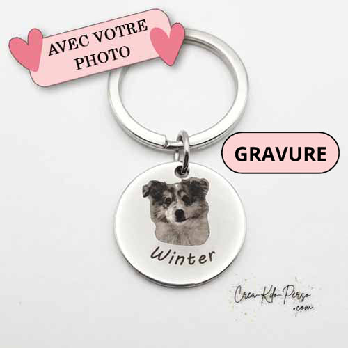 porte clé gravure photo prénom texte gravé médaille personnalisée