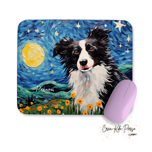 tapis de souris border collie style peinture à l'huile personnalisé 
