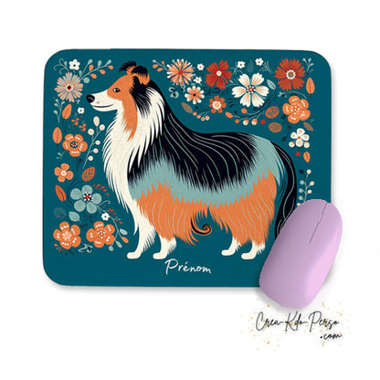 tapis de souris colley dessin floral personnalisé 