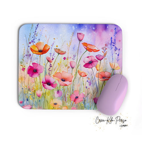 Tapis de souris rectangle souple thème florale coquelicots colorés