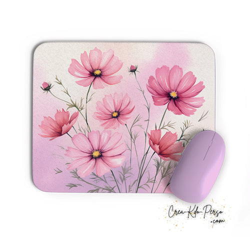 Tapis de souris rectangle souple thème florale Cosmos roses