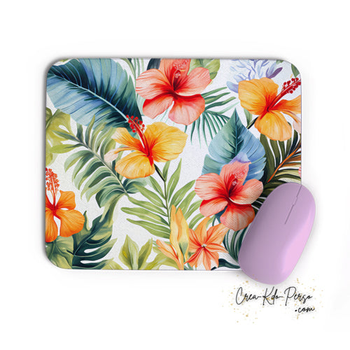 Tapis de souris rectangle souple thème florale fleurs hibiscus tropicales